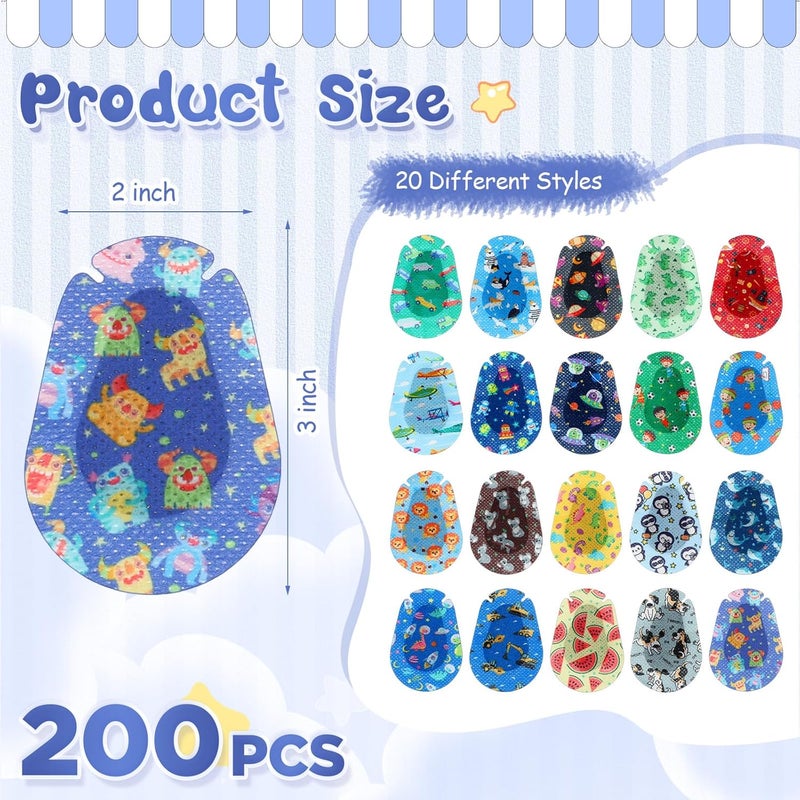 Copkim 200 Pcs Adhesive Eye Patches for Kids Boys 20 Styles Breathable Boy Eye Patch Bulk Light Blocking Cotton Adhesive Bandages for Toddler Boys, 3 x 2 Inch - Image 2